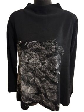 Sarah Pacini Black Long-Sleeve sweater with Silver Firework Abstract Motif